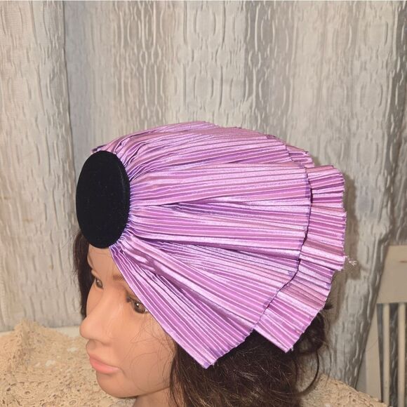PILLBOX HAT Vintage By Lame Pillbox Fascinator Hat with Pleated Fan - Picture 10 of 12